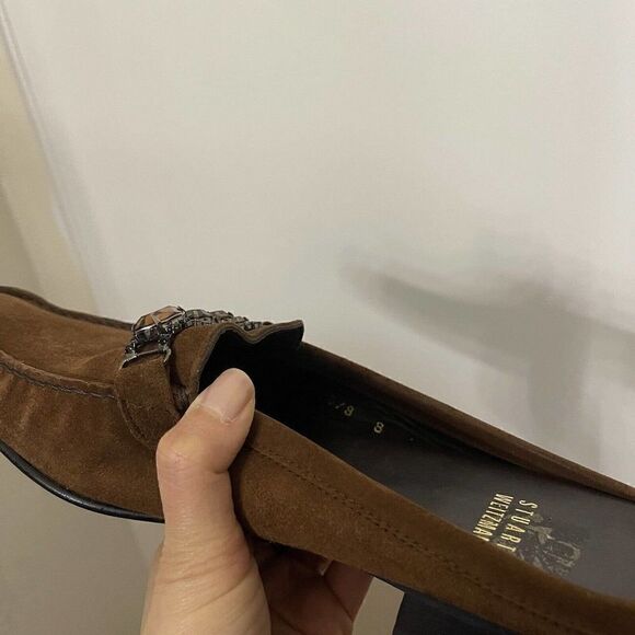 STUART WEITZMAN brown suede leather slip on loafers with rhinestones size US 8 - Picture 8 of 8